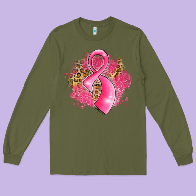Breast Cancer Awareness Ribbon With Glitter Pink L Long Sleeve Tee Designed By Lillyallendesigns
