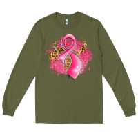 Army Green breast cancer awareness ribbon with glitter pink l Long Sleeve Tee - LillyAllenDesigns