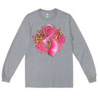 Heather Grey breast cancer awareness ribbon with glitter pink l Long Sleeve Tee - LillyAllenDesigns