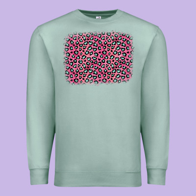 Pink Glitter Leopard With Heart Background Premium Sweatshirt Designed By Oliviacreatesart