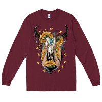 Burgundy sunflower boho bull skull with hands Long Sleeve Tee - RanaPortraitStore