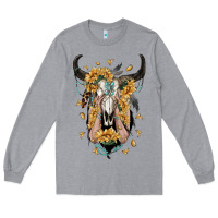 Heather Grey sunflower boho bull skull with hands Long Sleeve Tee - RanaPortraitStore