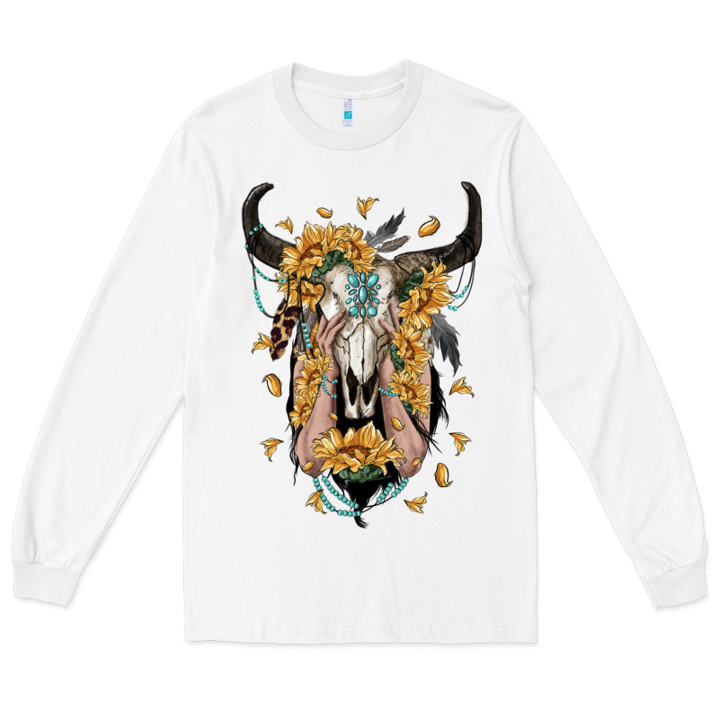 Sunflower Boho Bull Skull With Hands Long Sleeve Tee by RanaPortraitStore | Teevron