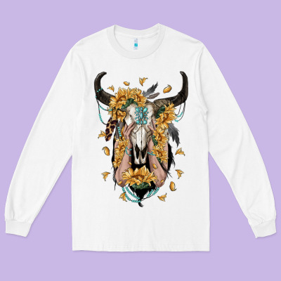 Sunflower Boho Bull Skull With Hands Long Sleeve Tee Designed By Ranaportraitstore