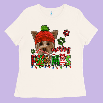 Merry Pawmas Christmas Yorkie Ladies Tee Designed By Jasminsmagicworld