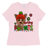 Bubblegum Pink merry pawmas christmas yorkie Ladies Tee - Jasminsmagicworld