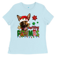 Baby Blue merry pawmas christmas german shepherd Ladies Tee - Jasminsmagicworld