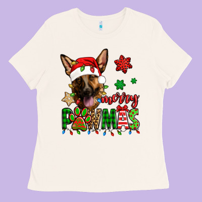 Merry Pawmas Christmas German Shepherd Ladies Tee Designed By Jasminsmagicworld