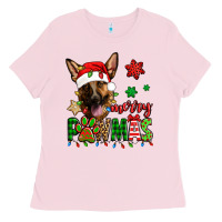 Bubblegum Pink merry pawmas christmas german shepherd Ladies Tee - Jasminsmagicworld