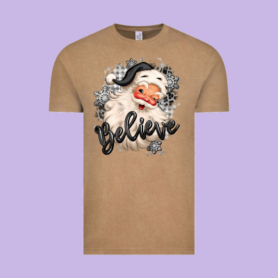 Believe Buffalo Plaid White Christmas Santa Claus Vintage Tee Designed By Maliassmallbusiness
