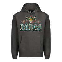 Charcoal Heather Mom with Cow skull Mother's Day Premium Hoodie - CowGirlArtShop