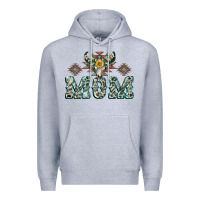Heather Grey Mom with Cow skull Mother's Day Premium Hoodie - CowGirlArtShop