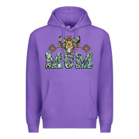 Purple Mom with Cow skull Mother's Day Premium Hoodie - CowGirlArtShop