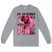 Heather Grey in october we wear pink dinosaur Long Sleeve Tee - LillyAllenDesigns