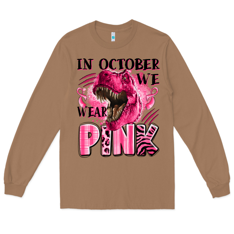 In October We Wear Pink Dinosaur Long Sleeve Tee by LillyAllenDesigns | Teevron