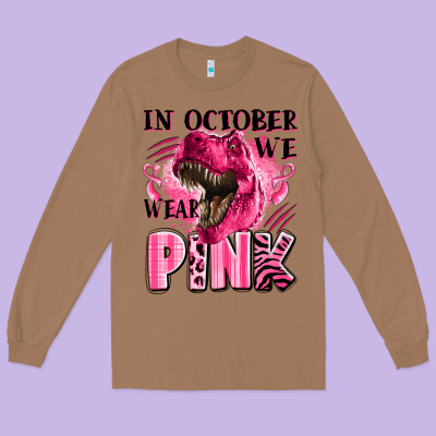 In October We Wear Pink Dinosaur Long Sleeve Tee Designed By Lillyallendesigns