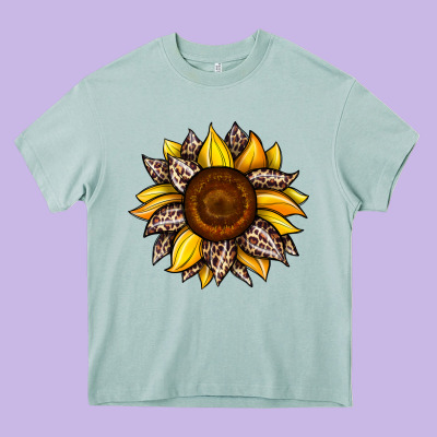Sunflower Leopard Heavy Core Tee Designed By Jahusdesignshop