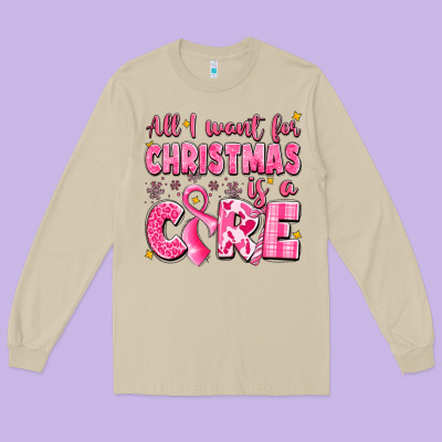 All I Want For Christmas Is A Cure Breast Cancer Long Sleeve Tee Designed By Lillyallendesigns