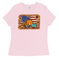 Bubblegum Pink american flag fall backgraund Ladies Tee - JahusDesignShop