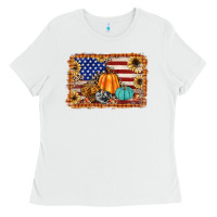 White american flag fall backgraund Ladies Tee - JahusDesignShop
