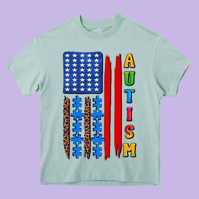 Autism American Flag Heavy Core Tee Designed By Adodesignshop