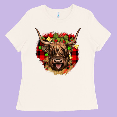 Highland Cow  Christmas Ladies Tee Designed By Jahusdesignshop