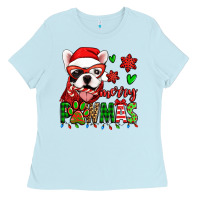Baby Blue merry pawmas christmas french bulldog Ladies Tee - Jasminsmagicworld