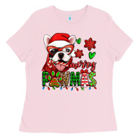 Bubblegum Pink merry pawmas christmas french bulldog Ladies Tee - Jasminsmagicworld