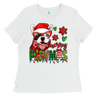 Merry Pawmas Christmas French Bulldog Ladies Tee | Teevron