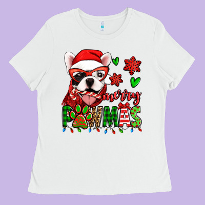 Merry Pawmas Christmas French Bulldog Ladies Tee Designed By Jasminsmagicworld