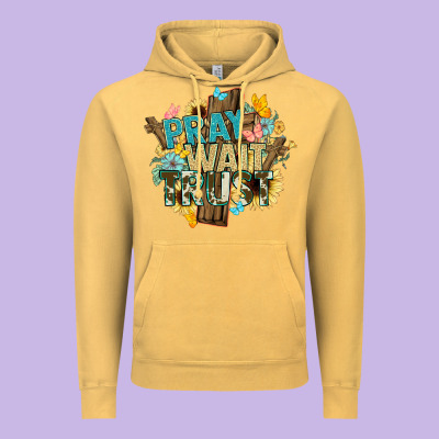 Pray Wait Trust Crosses Christian Vintage Hoodie Designed By Nancycooperartshop