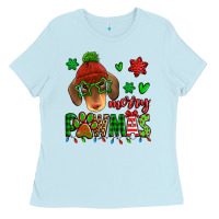Baby Blue merry pawmas christmas dachshund Ladies Tee - Jasminsmagicworld