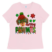 Bubblegum Pink merry pawmas christmas dachshund Ladies Tee - Jasminsmagicworld