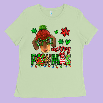 Merry Pawmas Christmas Dachshund Ladies Tee Designed By Jasminsmagicworld