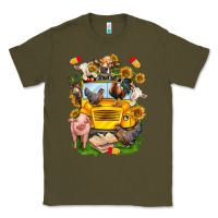 Army Green farm animals with school bus Classic Tee - NancyCooperArtShop