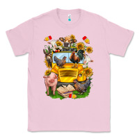 Bubblegum Pink farm animals with school bus Classic Tee - NancyCooperArtShop