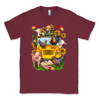 Burgundy farm animals with school bus Classic Tee - NancyCooperArtShop