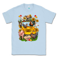 Dusty Blue farm animals with school bus Classic Tee - NancyCooperArtShop