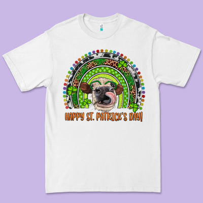 Western Happy St. Patrick's Day Cow Rainbow Premium Tee Designed By Artiststas