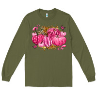 Army Green breast cancer awareness pink pumpkins Long Sleeve Tee - LillyAllenDesigns
