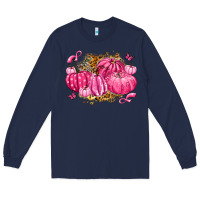 Navy breast cancer awareness pink pumpkins Long Sleeve Tee - LillyAllenDesigns