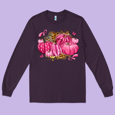 Breast Cancer Awareness Pink Pumpkins Long Sleeve Tee Designed By Lillyallendesigns