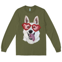 Army Green White shepherd with love glasses Long Sleeve Tee - RanaPortraitStore