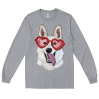 Heather Grey White shepherd with love glasses Long Sleeve Tee - RanaPortraitStore