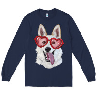 Navy White shepherd with love glasses Long Sleeve Tee - RanaPortraitStore