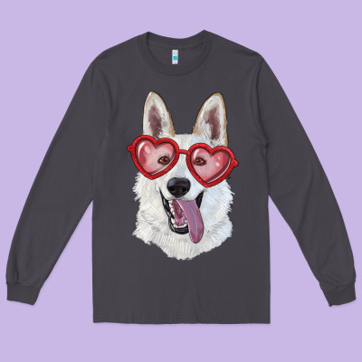 White Shepherd With Love Glasses Long Sleeve Tee Designed By Ranaportraitstore