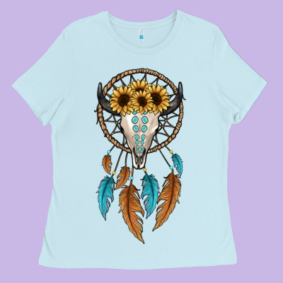 Dreamer Catcher Bull Skull Ladies Tee Designed By Jahusdesignshop
