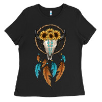 Black dreamer catcher bull skull Ladies Tee - JahusDesignShop