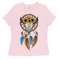 Bubblegum Pink dreamer catcher bull skull Ladies Tee - JahusDesignShop