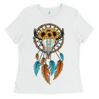 White dreamer catcher bull skull Ladies Tee - JahusDesignShop